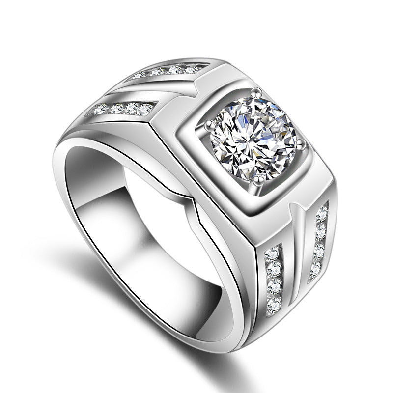 MJZ004 Big Men's Ring Boss Platinum Plated Ring Set With 1.25 Carat Zircon Business Traditional Large Wide Version Men's Ring