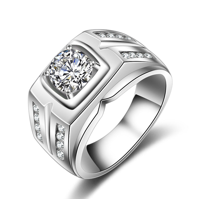 MJZ004 Big Men's Ring Boss Platinum Plated Ring Set With 1.25 Carat Zircon Business Traditional Large Wide Version Men's Ring