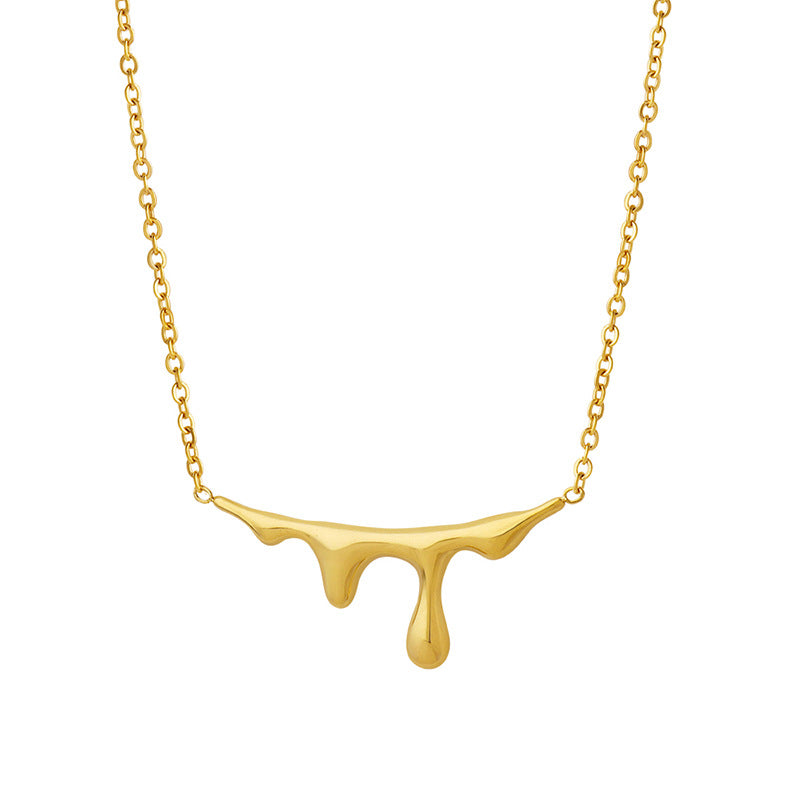 Internet Celebrity Ins Trendy Lava Type Light Luxury Necklace Niche Design Water Drop Pendant Titanium Steel Plated 18K Gold Clavicle Chain