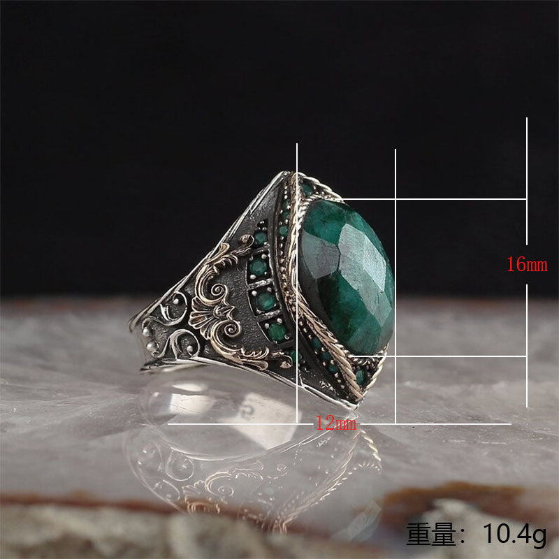 Inlaid Sea Blue Zircon Fashion Retro Ring