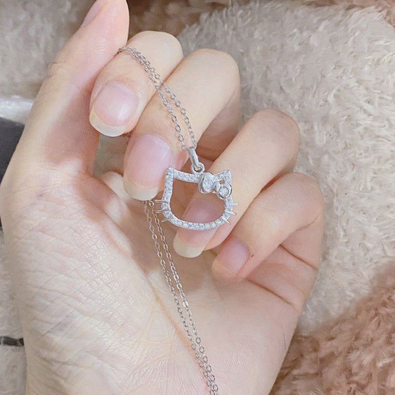 Cartoon Kitty Cat Diamond Necklace Fashion Girl Heart Student Girlfriend Clavicle Chain Niche Design Sense Woolen Chain