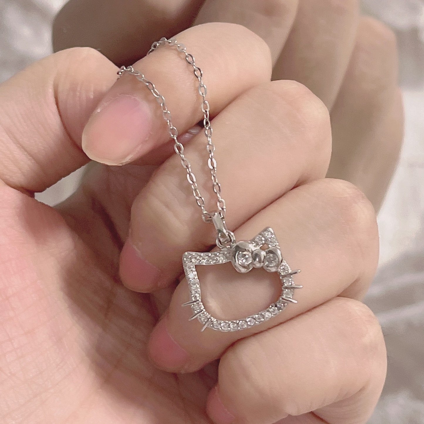 Cartoon Kitty Cat Diamond Necklace Fashion Girl Heart Student Girlfriend Clavicle Chain Niche Design Sense Woolen Chain