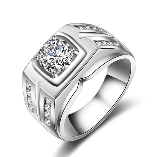 MJZ004 Big Men&#039;s Ring Boss Platinum Plated Ring Set With 1.25 Carat Zircon Business Traditional Large Wide Version Men&#039;s Ring