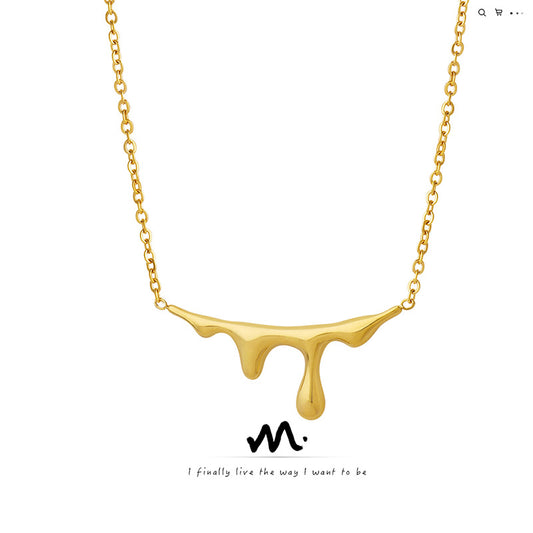 Internet Celebrity Ins Trendy Lava Type Light Luxury Necklace Niche Design Water Drop Pendant Titanium Steel Plated 18K Gold Clavicle Chain
